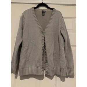 Women's sz 2(large)Chico's grey with silver button‎ down cardigan sweater #1199